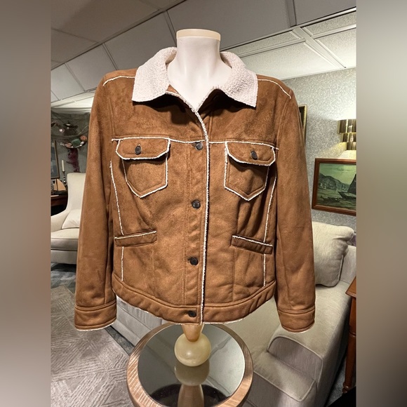 J. Jill Jackets & Blazers - J. JILL Faux Suede Sherpa Lined BOHO Jacket Coat Size M Chestnut Brown